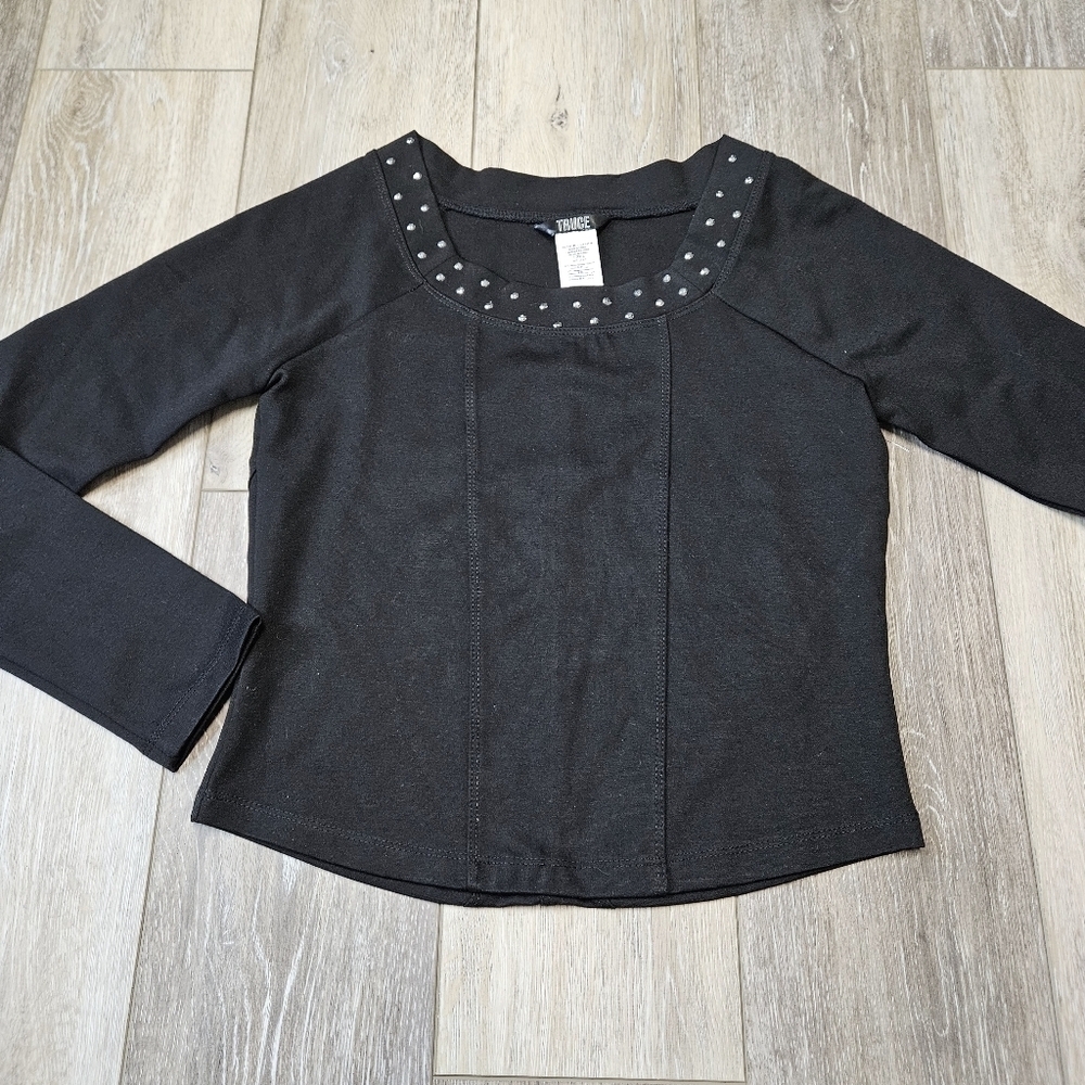Truce Nordstroms Rhinestone Long Sleeve Knit Top Black Chlidren's Girls XL